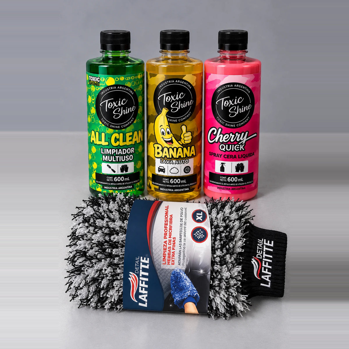Combo Exterior Vayron: All Clean, Banana Shampoo, Cera Cherry y guante de microfibra XL