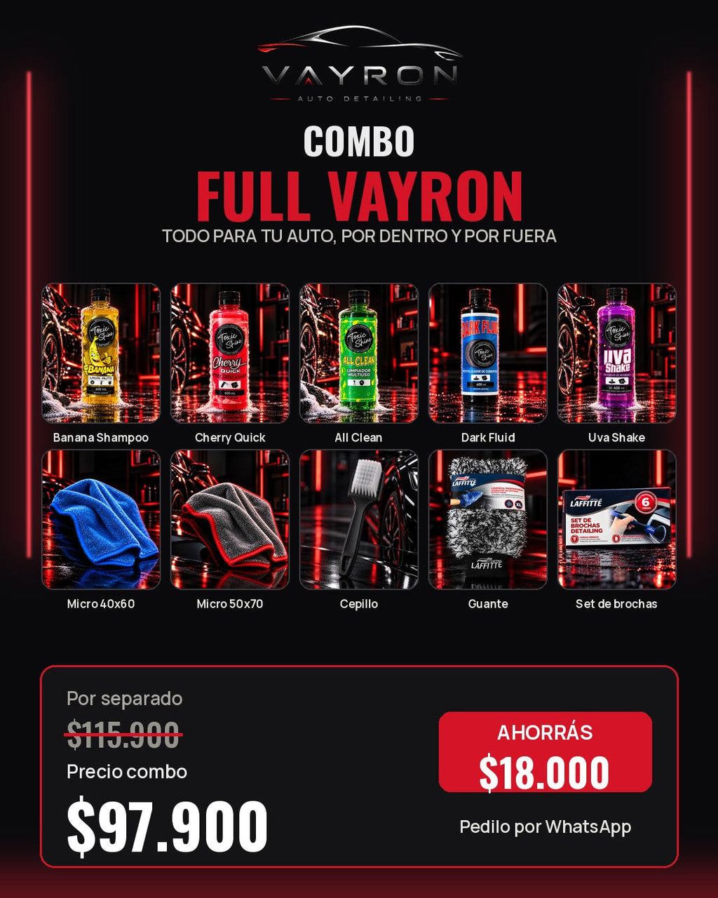 Combo Full Vayron: kit completo de detailing con 10 productos