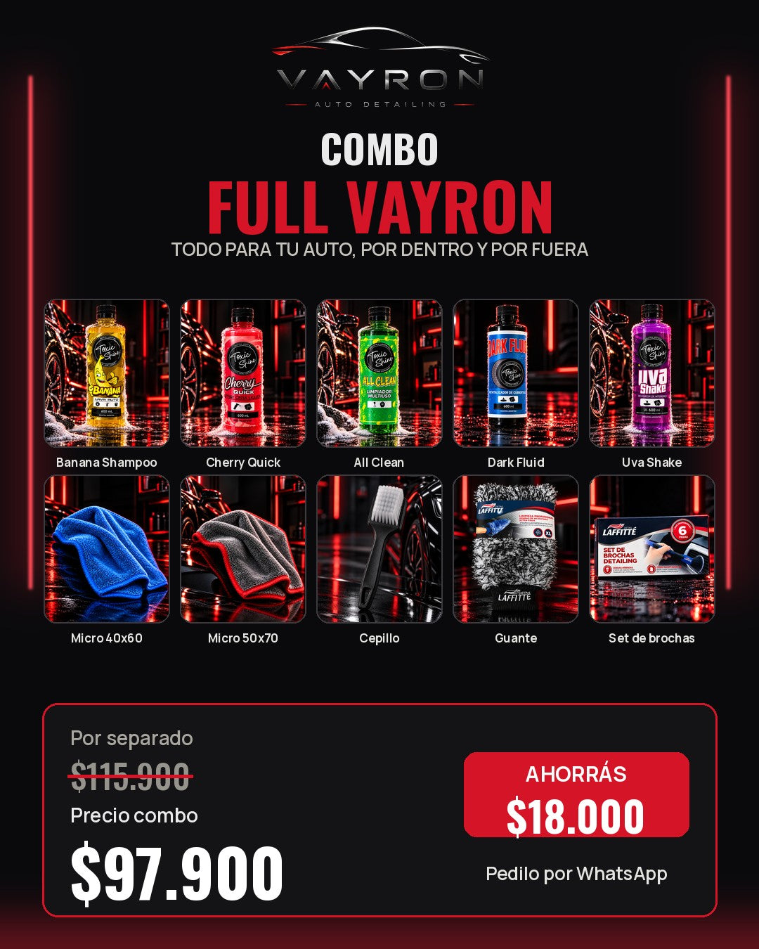 Combo Full Vayron: kit completo de detailing con 10 productos